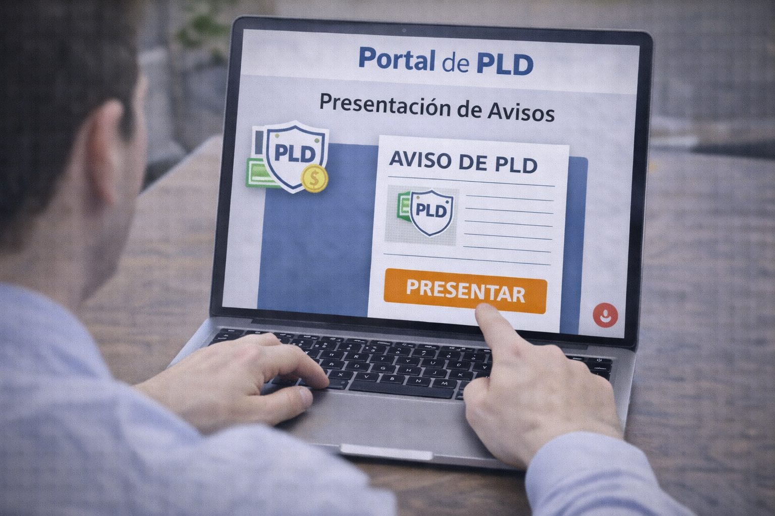 Presentación digital de avisos de prevención de lavado de dinero en el portal correspondiente.