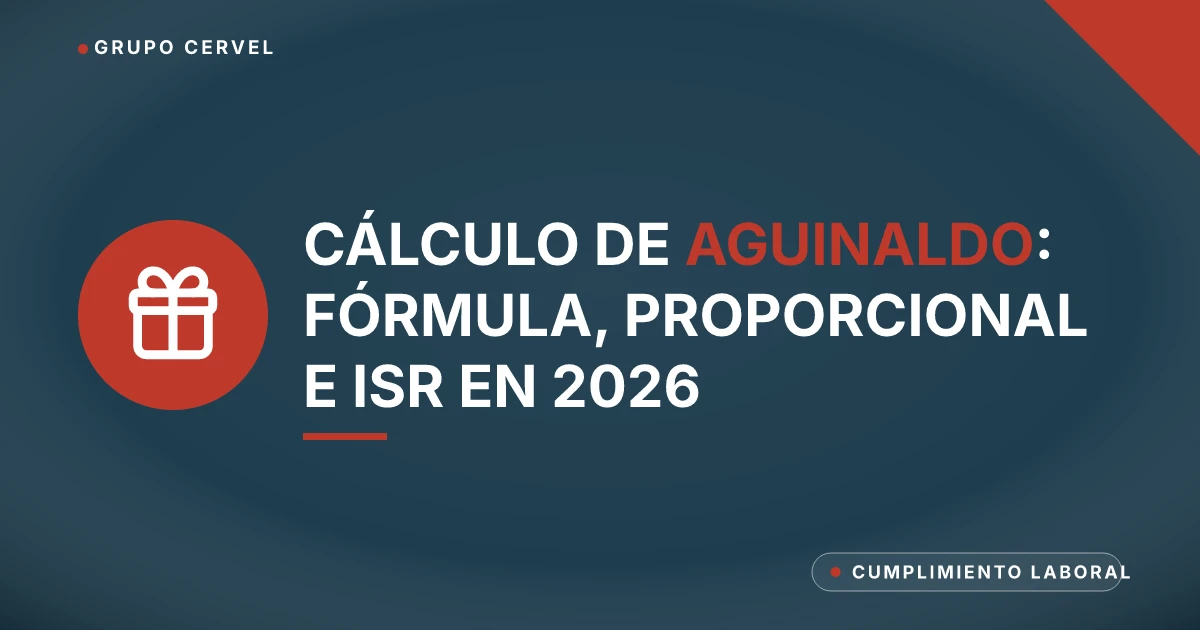 Portada con icono de regalo sobre el cálculo de aguinaldo para patrones — Grupo CerVel