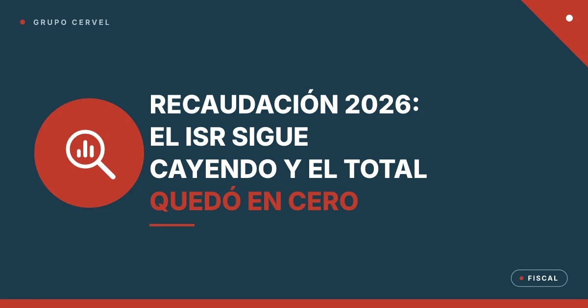 Portada: recaudación enero-julio 2026 — el ISR cae, el IVA se enfría y el total queda plano — Grupo CerVel